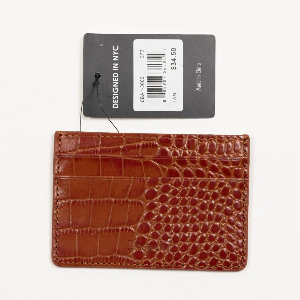 Bespoke Men's Straight Edge Gator Embossed Leather Card Case Tan 1238